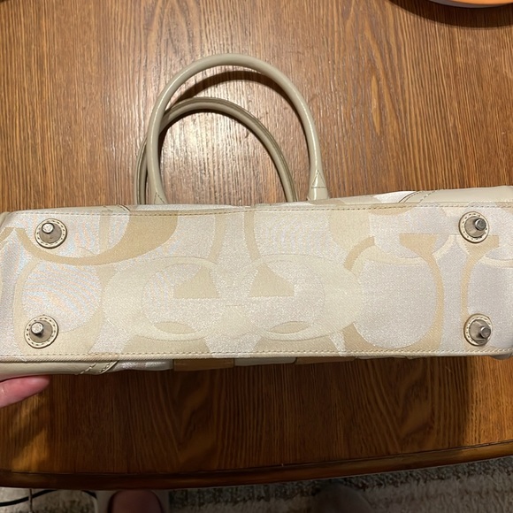 🤎🤎 Coach Signature Hampton Optic Bag Purse Stripe Cream White Satchel - Picture 5 of 16
